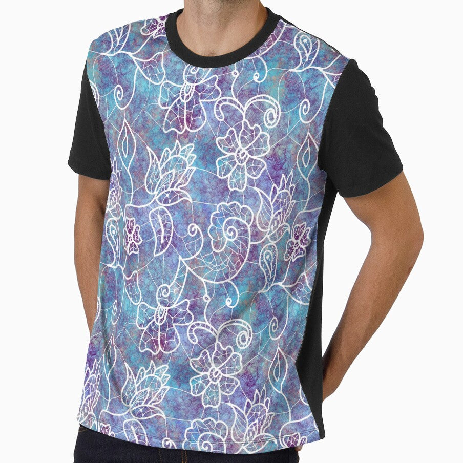 Grafitti lace with a pretty blue and purple background white lace by Dance Vibes: Blingit Studios