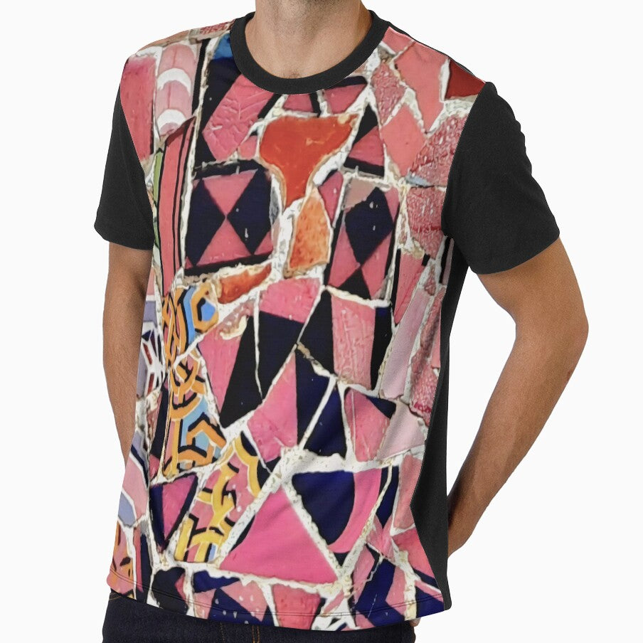 Barcelona Park Guell Gaudi mosaic pink and yellow by LolioGifts