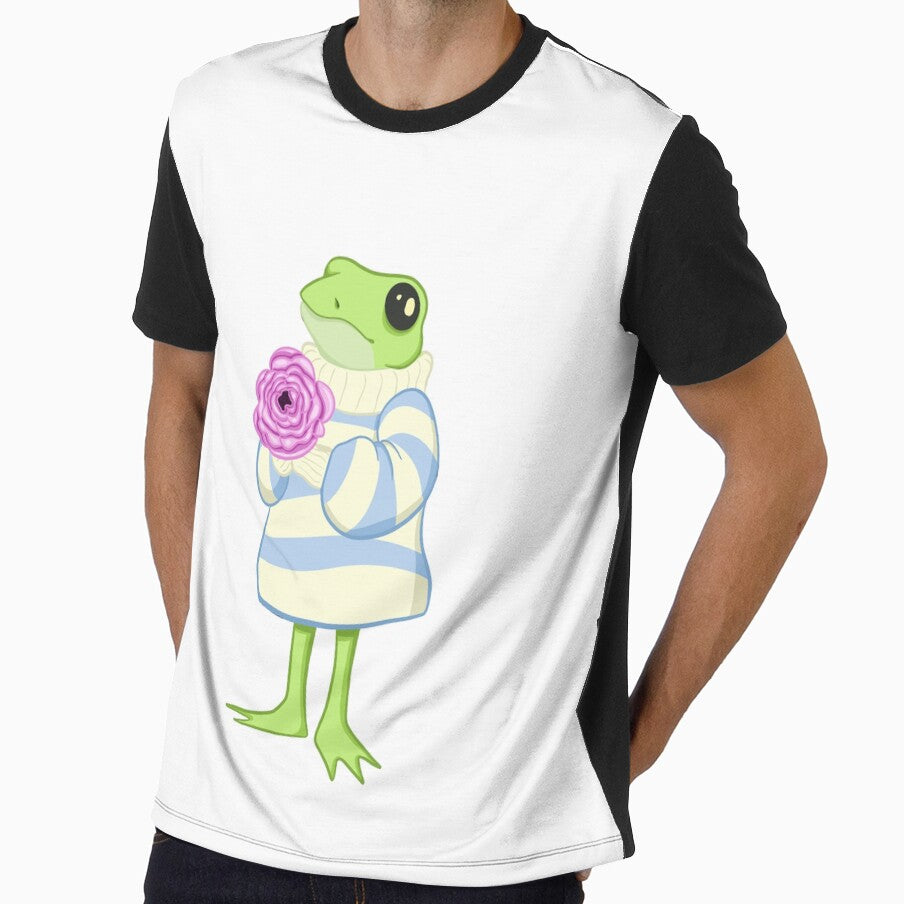 Frog in oversized sweater holding a flower by HoneysArts