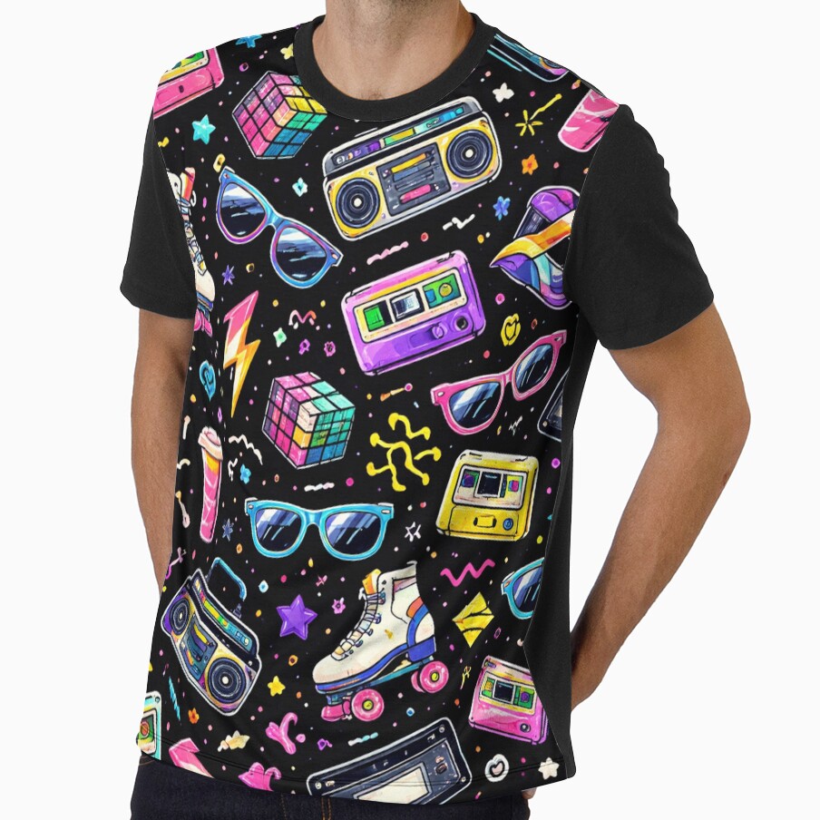 80s Retro Fabric Pattern AI – Neon Vintage Seamless Pop Culture Design by Cleora Art
