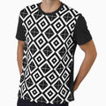 Black and White Diamond Optical Illusion Geometric Pattern All Over T-Shirt – Modern Minimalist Design by FestivityFinds