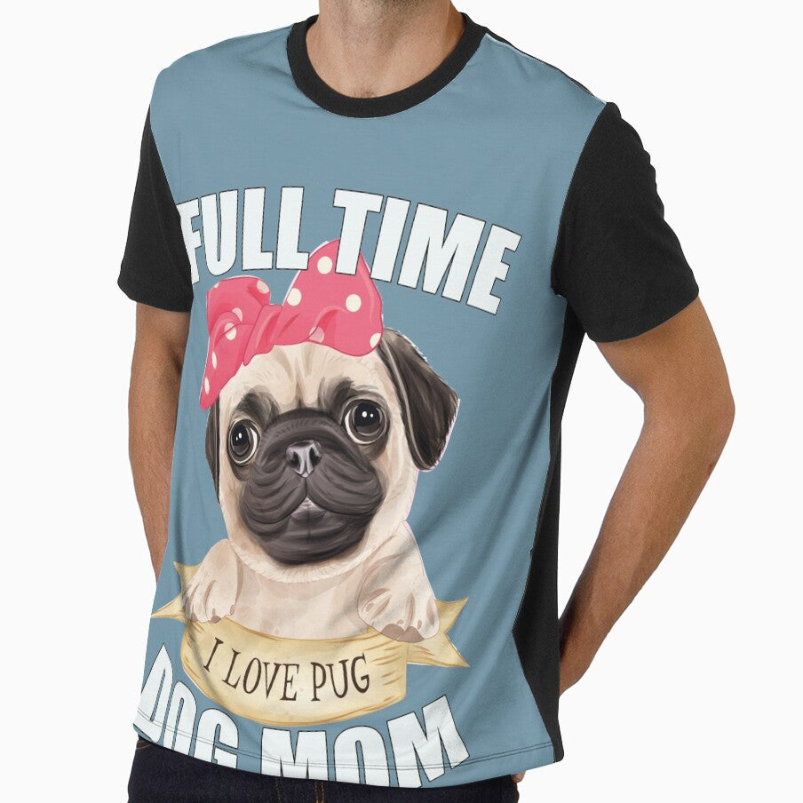 Funny  Cute Full Time Pug Dog Mom- Pink Polka dots Ribbon by EvaWolf