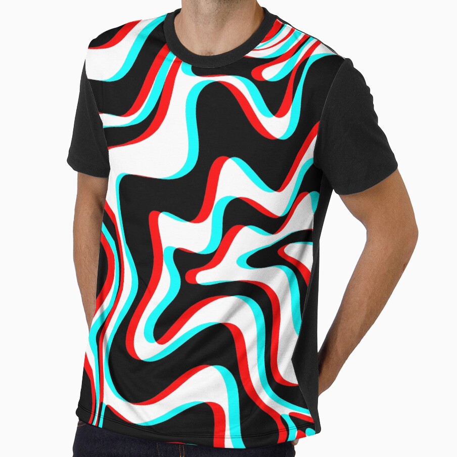 Trippy Glitch Retro Liquid Swirl Abstract Pattern Black White Red Cyan by kierkegaard