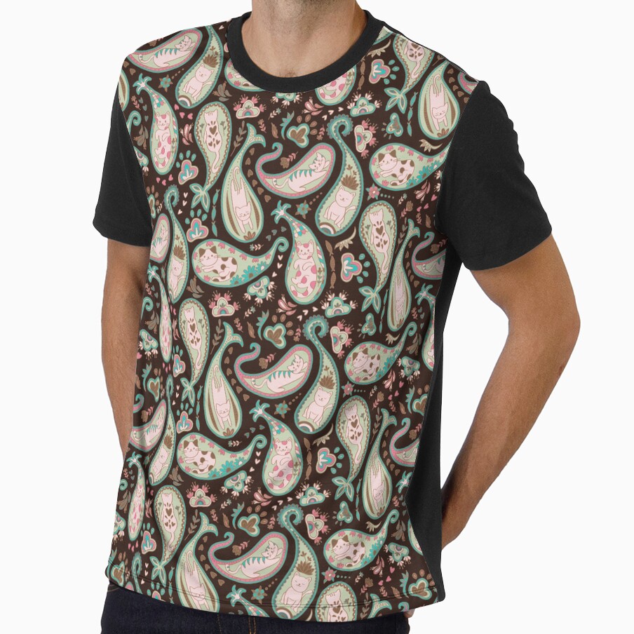 Paisley cats sage green by pholiumsigma_design