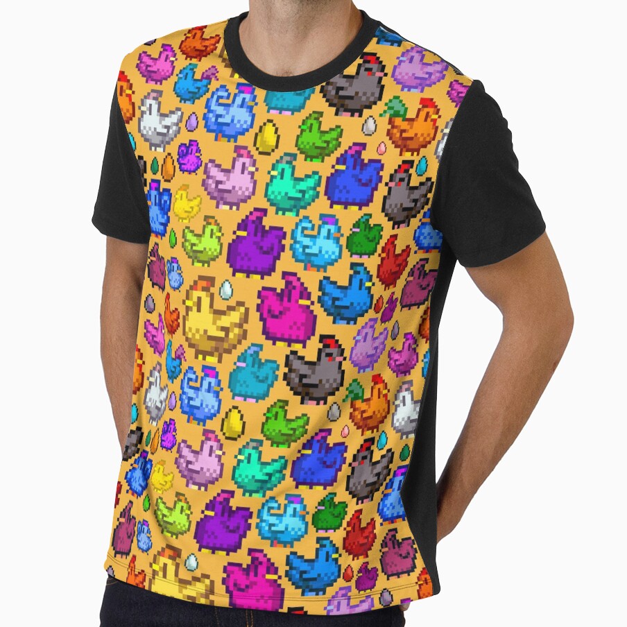 Rainbow Pixel Chickens AOP by spookyhobbit