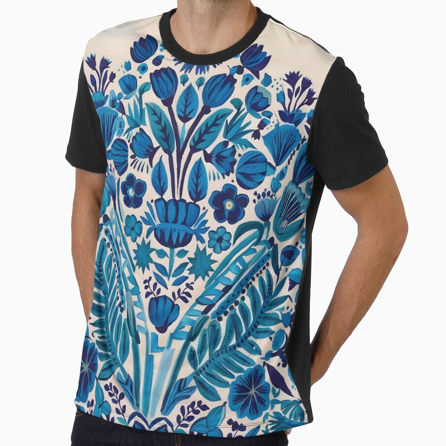 Blue Floral scanidinavian folk art design by patterncrow