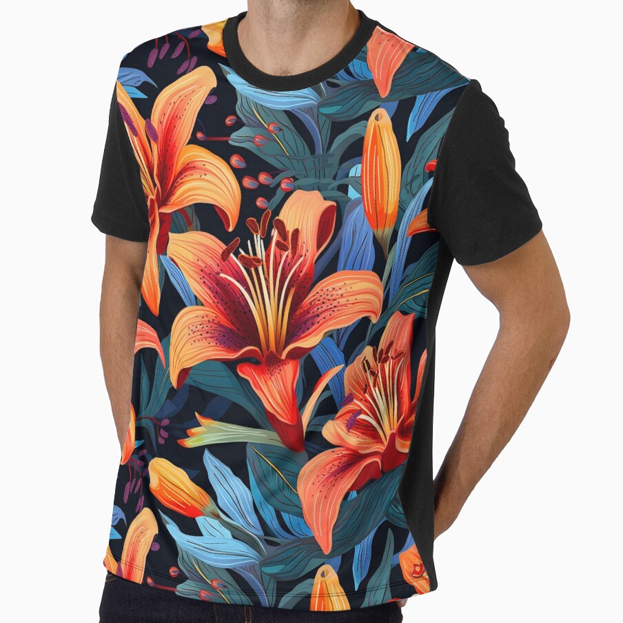 Red and Blue Tiger Lilly Design. All Over Print Repeating Pattern by Image-Caption