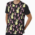 Black Background Yellow Pink Rabbit Pattern by PatternTitan