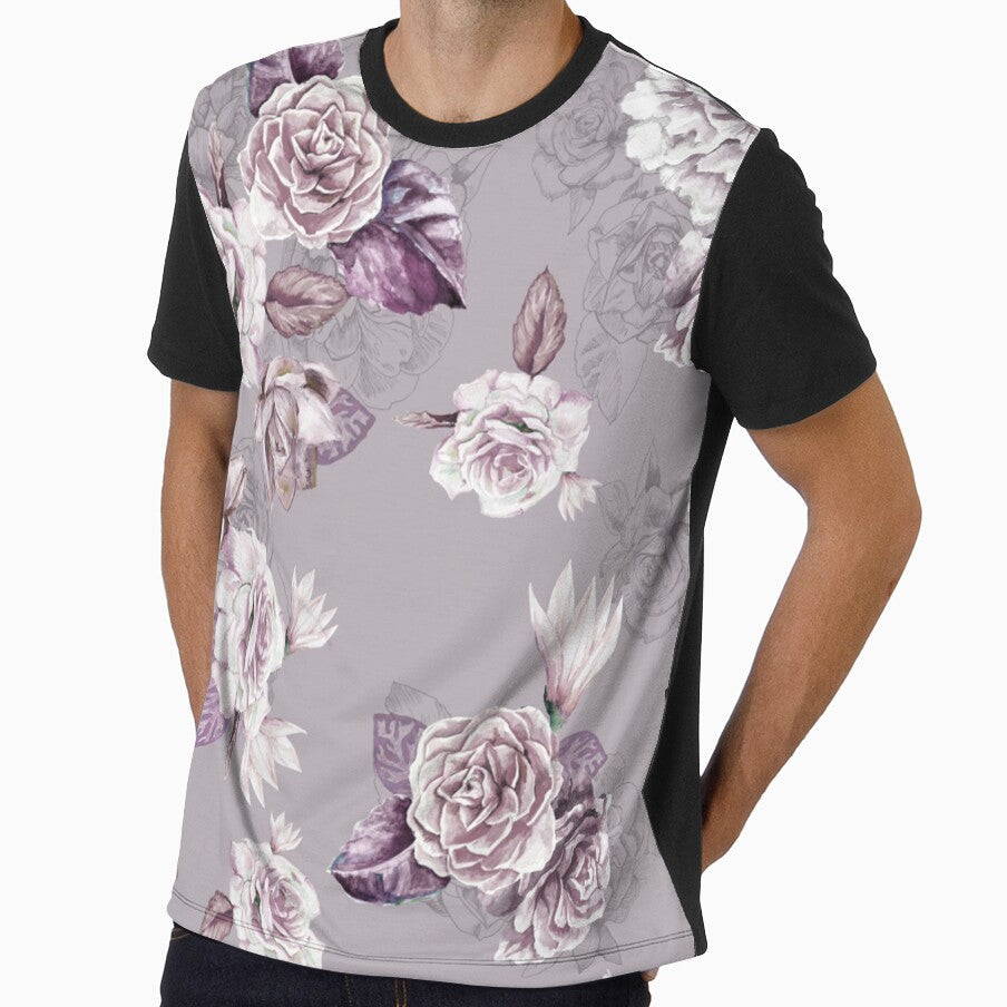 floral pattern, handmade watercolor flowers, linear flowers, peony, roses, magnolia, lotus, all over pattern for fashion by TeeFashionShop