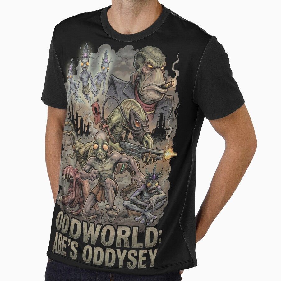 Abe Oddworld Abe's Oddysee Exoddus Munch's Oddysee Soulstorm Mudokon Slave Glukkon Slig RuptureFarms Scrab Paramite Fan Art Portrait Poster T-Shirt Sticker Print Gift by Senpaiwaves