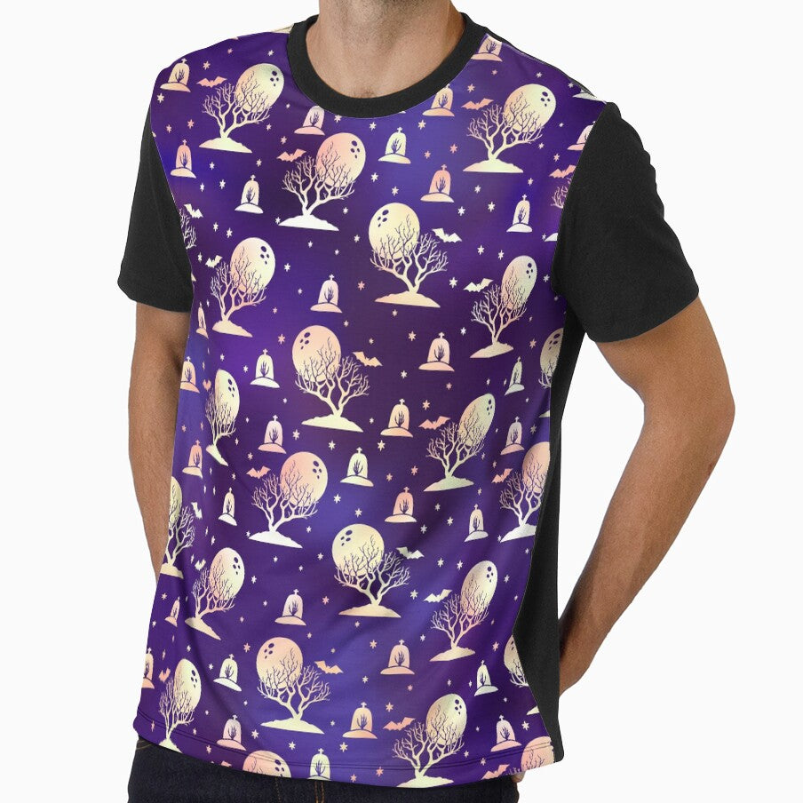 Happy Halloween Funny Pattern with Full Moon and Cemetery Scene by UniQueensShop