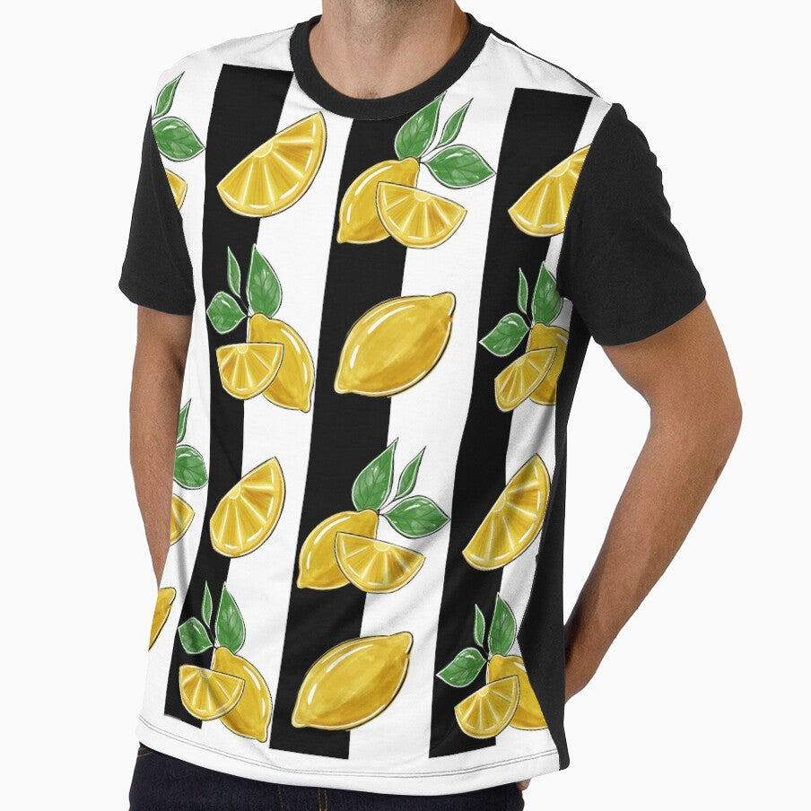 Black and white bold stripes with lemons by Scardoodles
