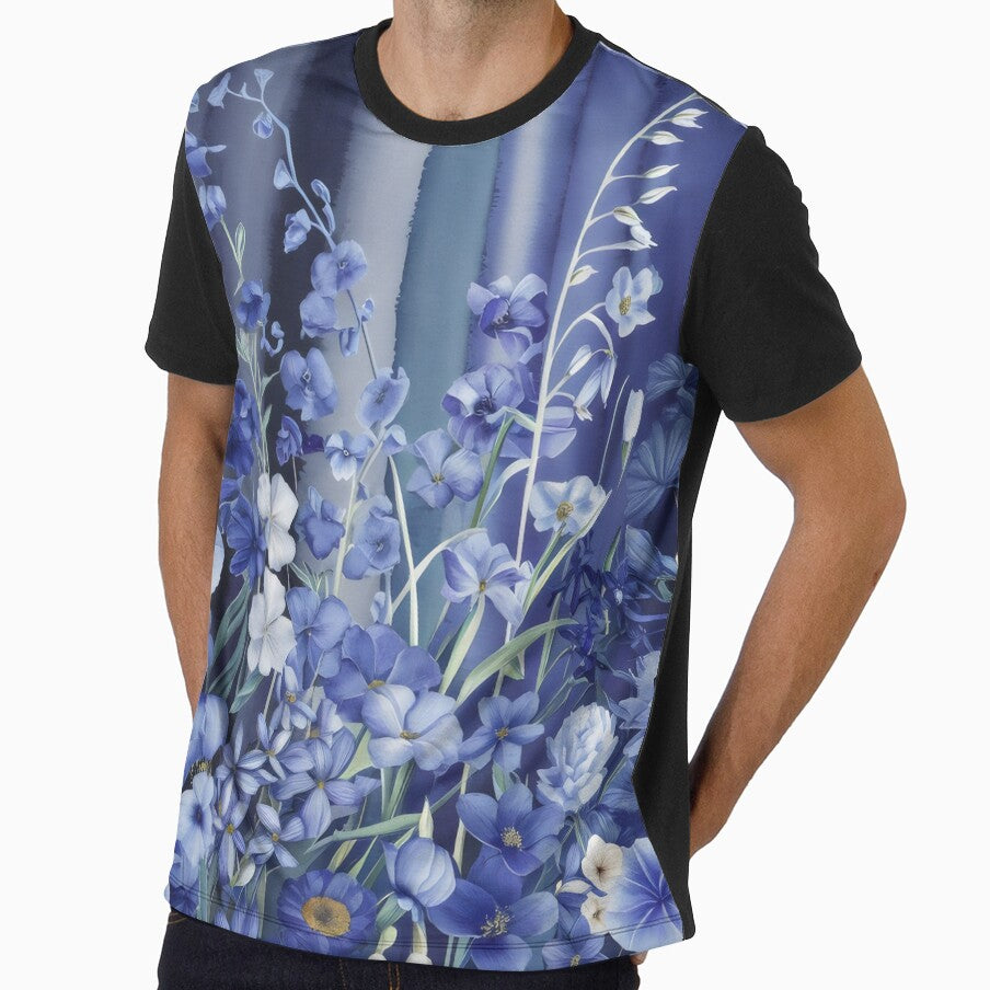 Blue flower pattern, watercolor design with stripes by patterncrow