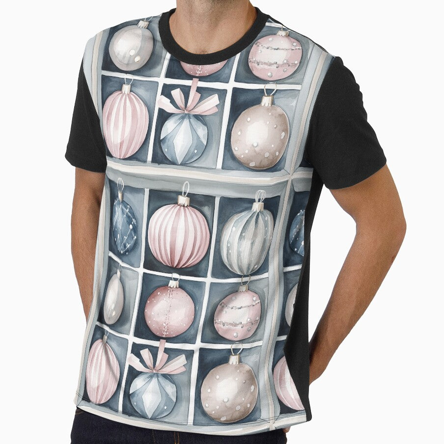Blue Pink Winter Christmas Ornaments All Over by Feeling Artsy
