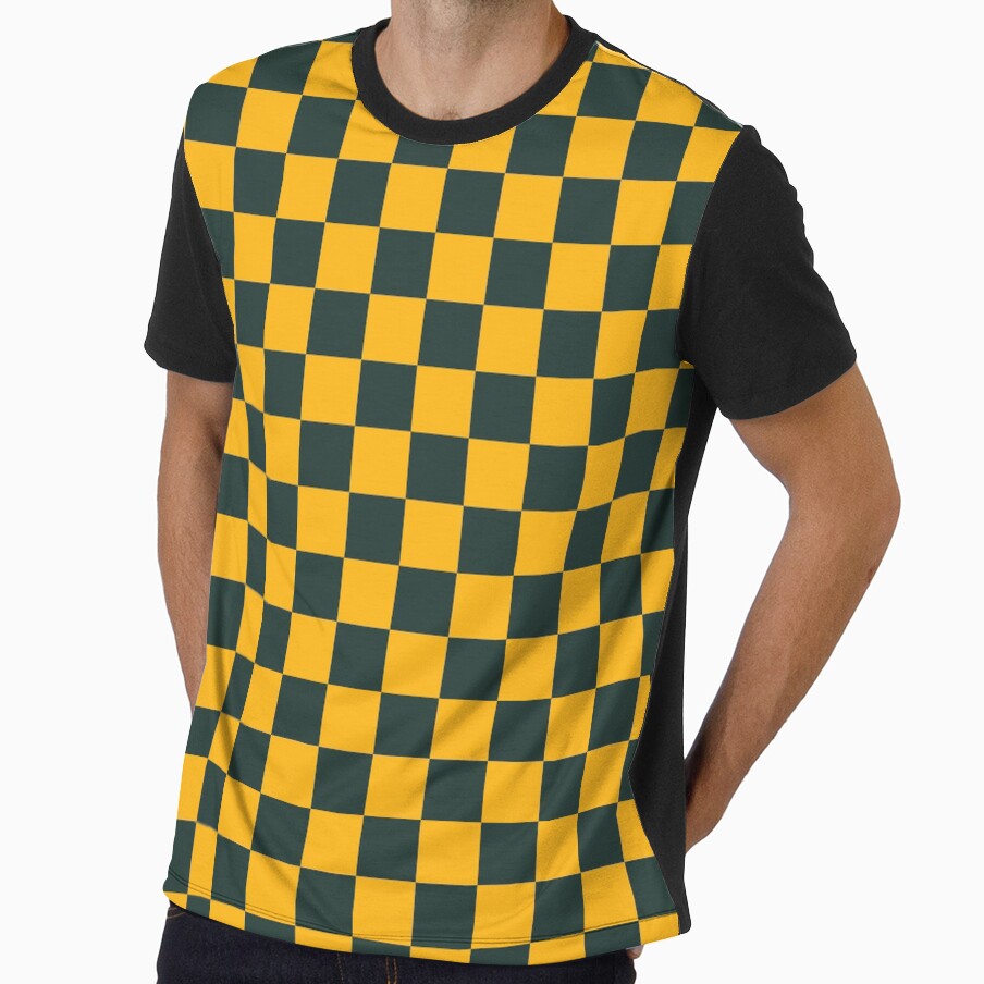 Green and Gold Square Chessboard or Checker Board Grid Pattern by RKA-Products