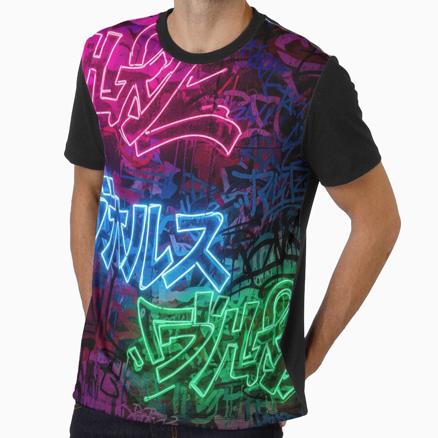 Neon Kanji Graffiti Wall Aop by JohnnyVillas