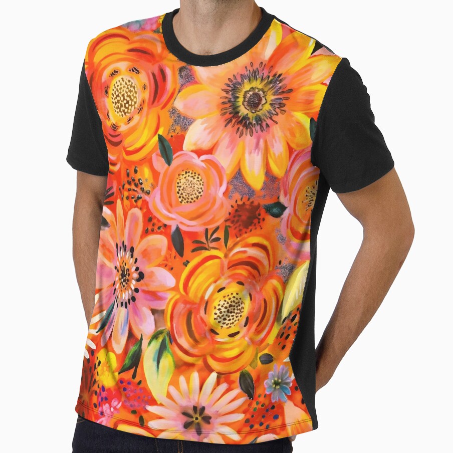Vibrant orange flower pattern, painting, all over by patterncrow