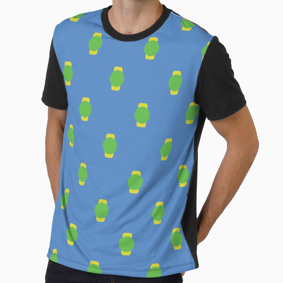 Green and Yellow Design on Blue Background by MimsTees