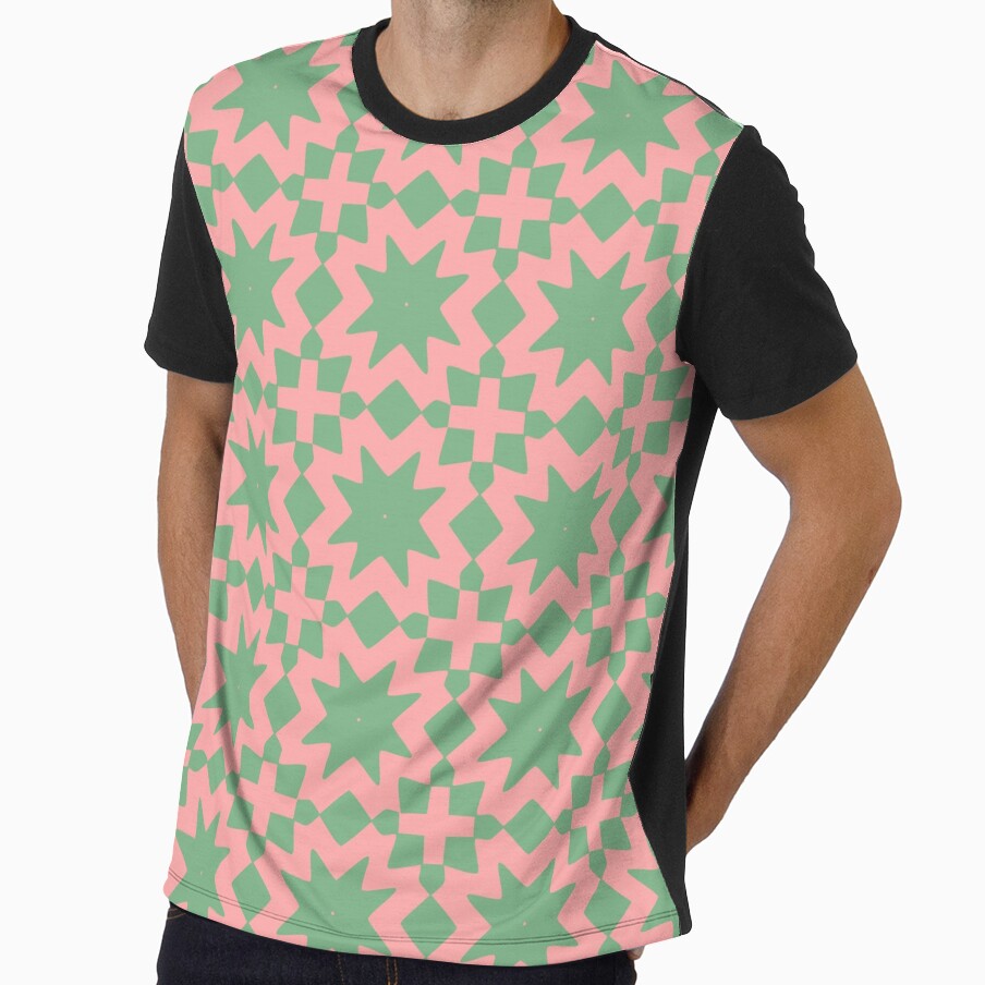 Green and Coral Abstract Starbursts Mid Century Geometric by Sweet  Zoe Shop