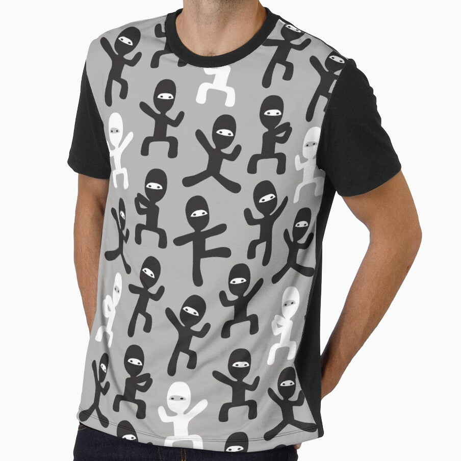 ninjas - black and white on gray by littlearrow