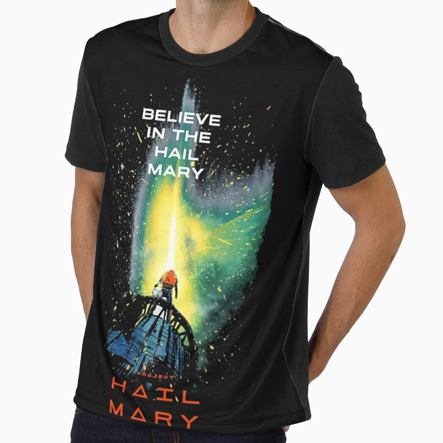 Believe In The Hail Mary Graphic T-Shirt In Colour With Red Title As Worn By Eva Mendes by hesjustken
