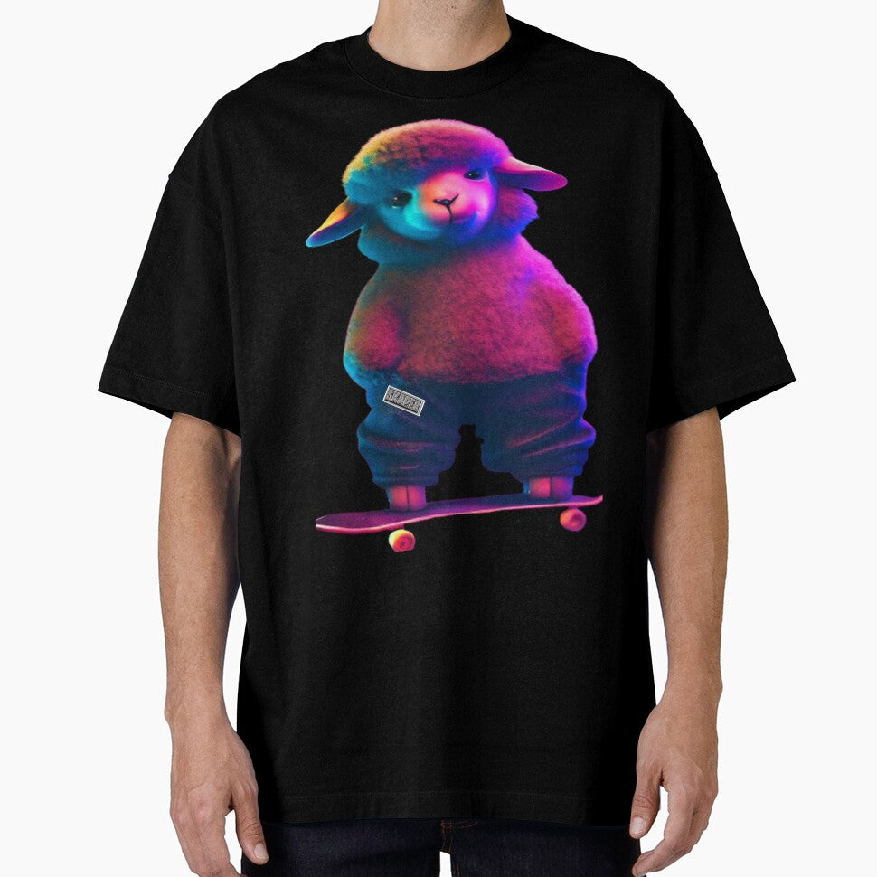 sheep on a skateboard with neon colors by SKAPER
