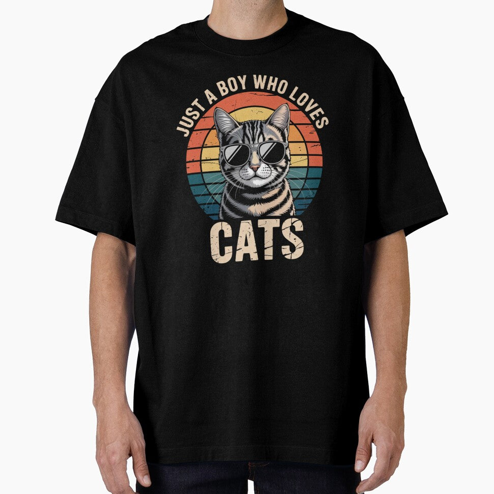 Just A Boy Who Loves Cats Cool Cat Design by Gogetgiggles