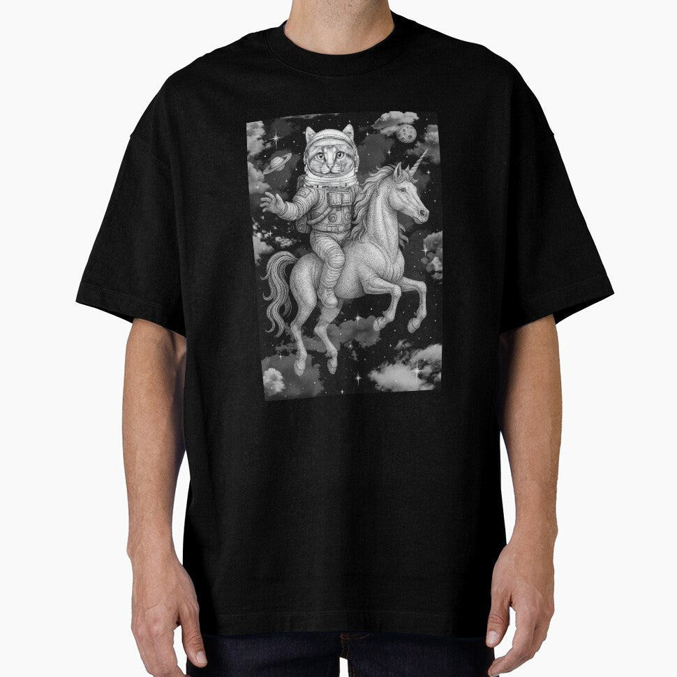 Astral Cat Rider on Unicorn — Gothic Dotwork by Flower Magic
