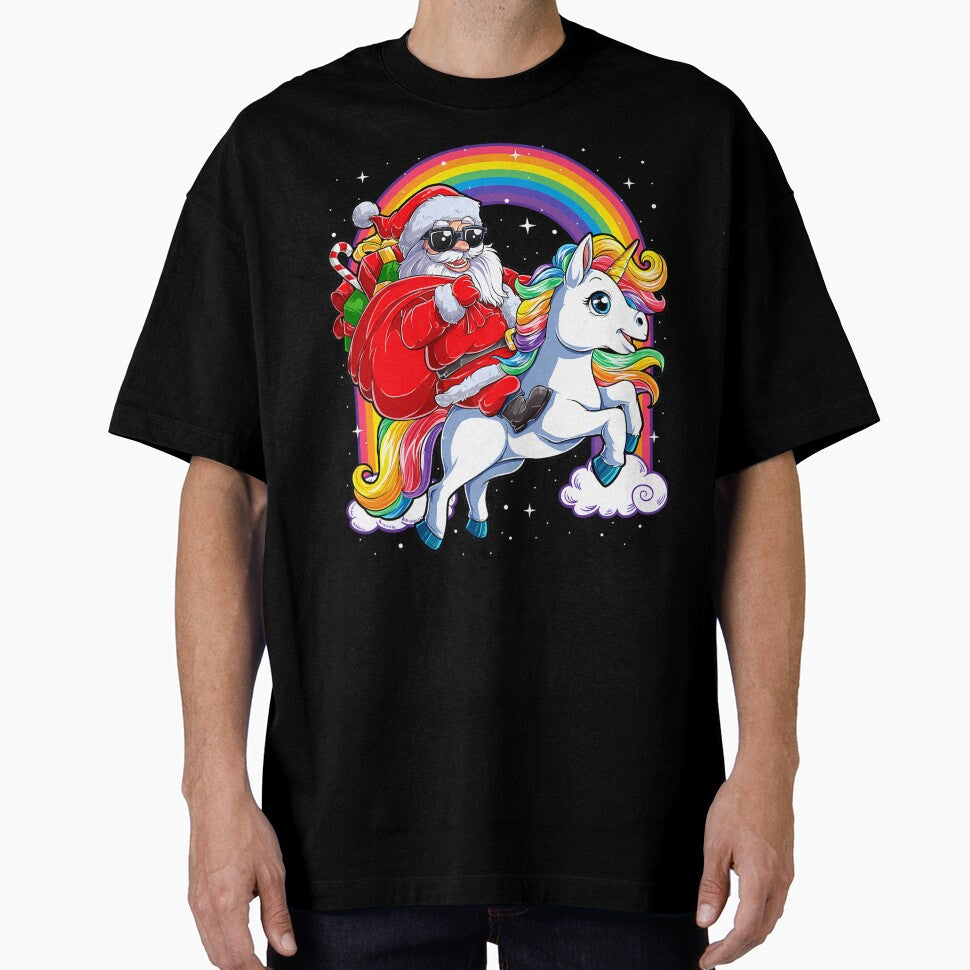 Christmas Santa Riding Unicorn Xmas 	 	 Rainbow Short Sleeve by anzaladamoyev