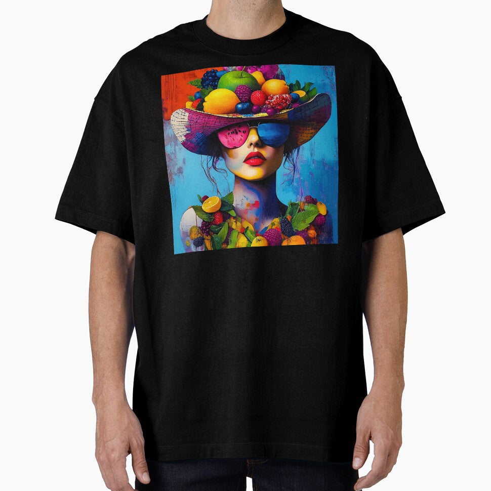 Whimsy Pop Art Female With Fantastical Fruit Hat by DEC02