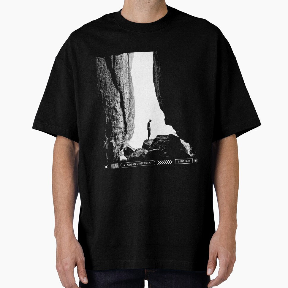 Urban Streetwear – Black and White Minimalist Rock Silhouette Design by sachiniDee