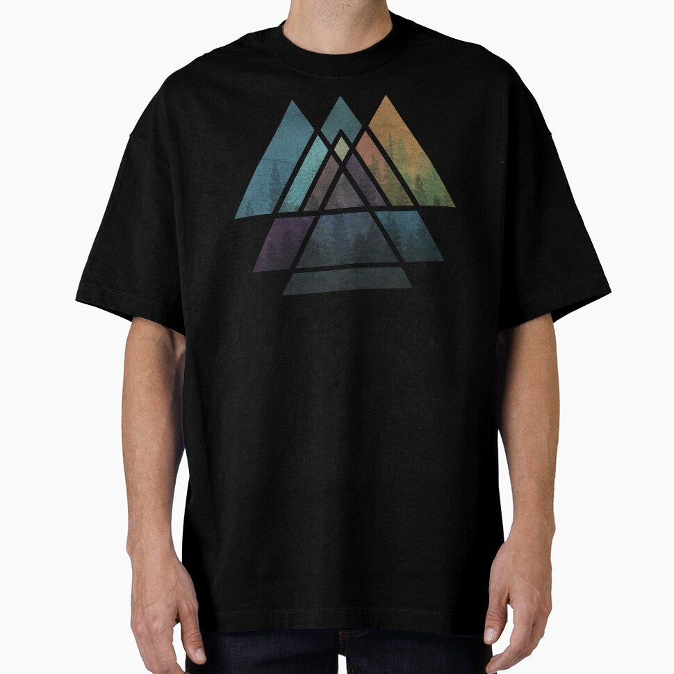 Sacred Geometric Triangles - Colorful Grunge Misty Forest by maryedenoa