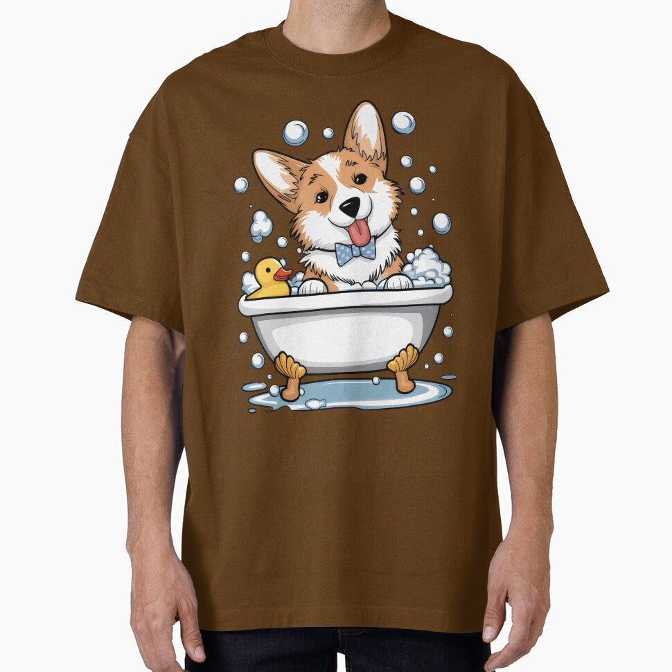 Corgi Bubble Bath Time – Cute Dog Illustration by Pastel-Pulse