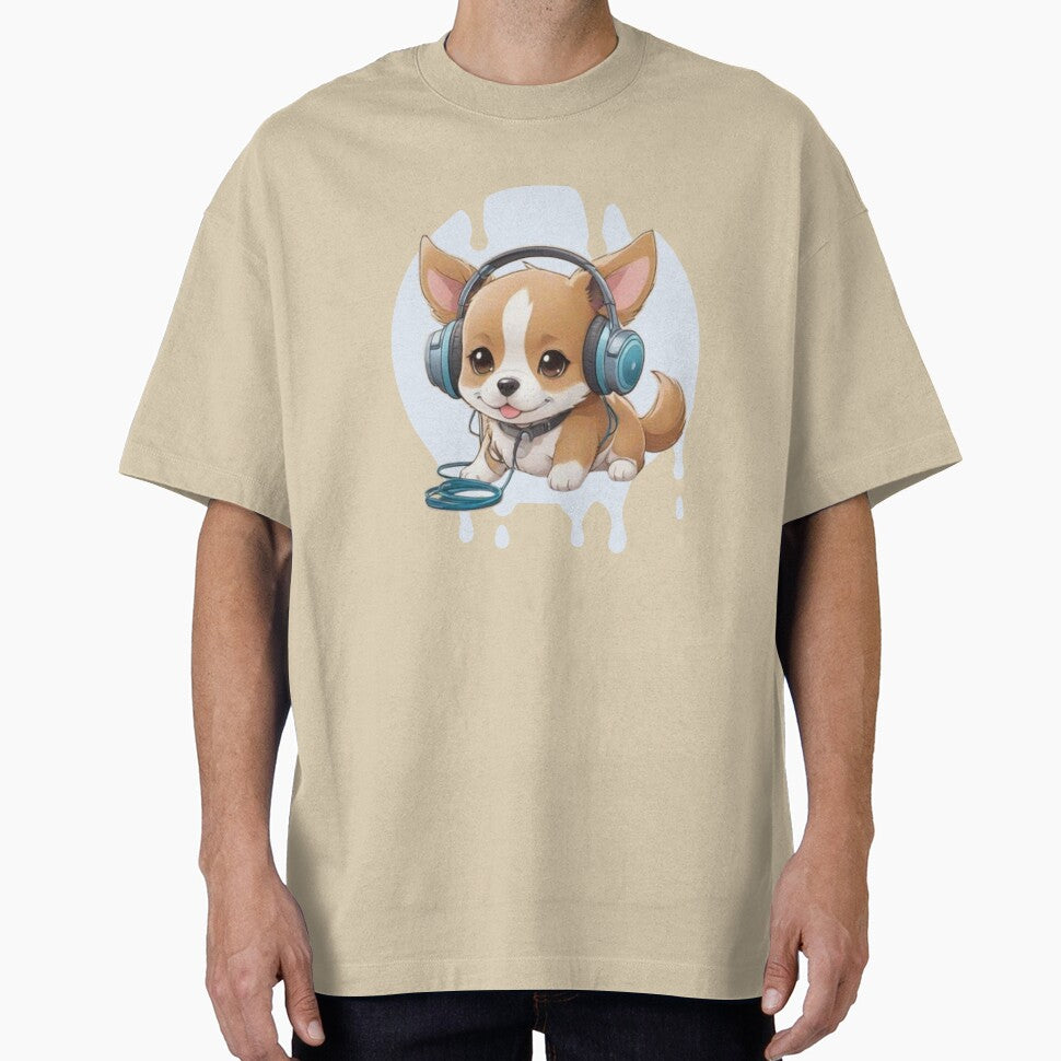 Cute Kawaii Puppy with Headphones by Ecmoprints