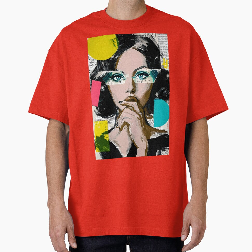 Explore Modern Expression with a Thoughtful Woman Amidst Vibrant Geometric Shapes by OlfactoART Studio