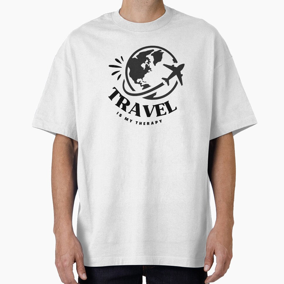 Travel Is My Therapy | Minimalist World Map & Airplane Design by Homeglow Creations