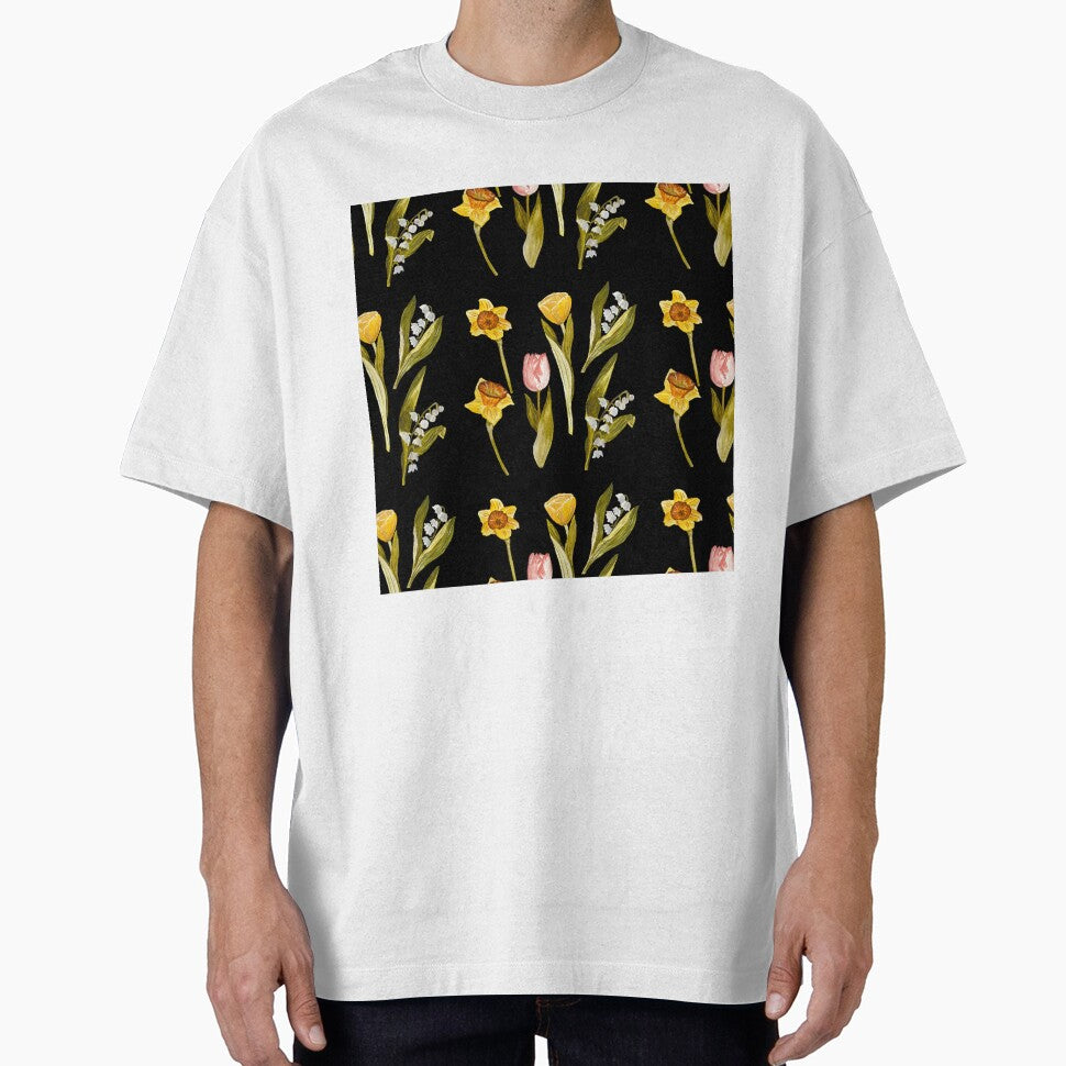 Daffodil tulip snowdrop Easter a seamless pattern black by Yana Mustafina | Boho Soulful Designs