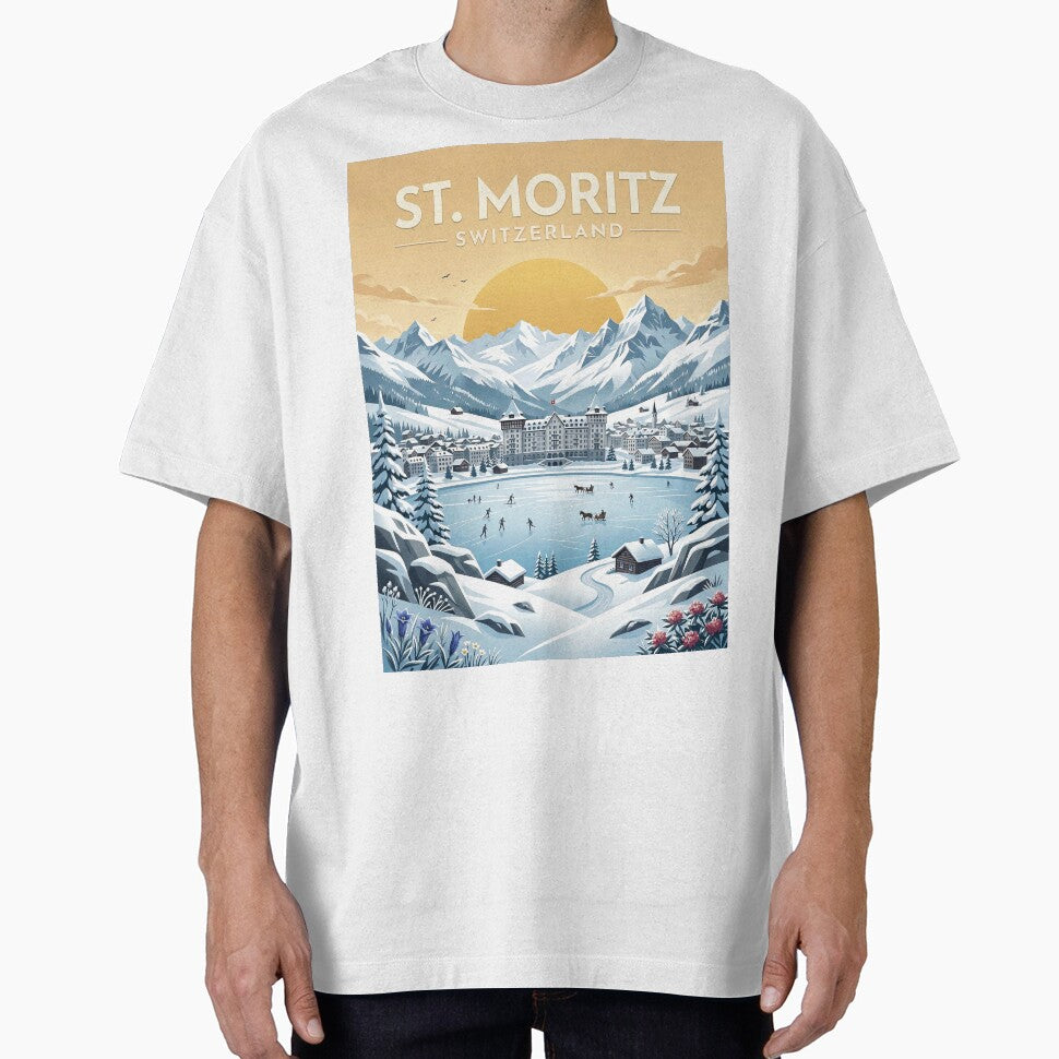 St. Moritz Switzerland Travel Poster – Vintage Winter Alpine Landscape Art by Scorpio Tees