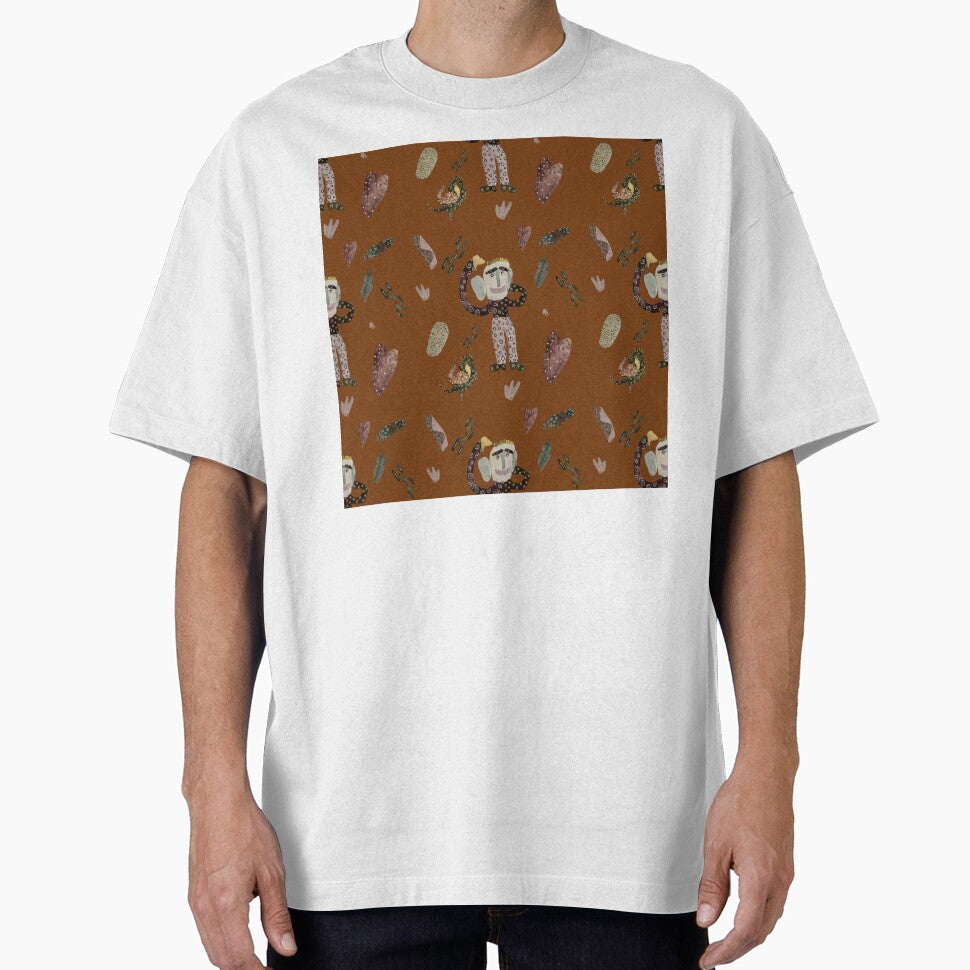 Cartoon Man heart abstract seamless pattern brown version by Yana Mustafina | Boho Soulful Designs