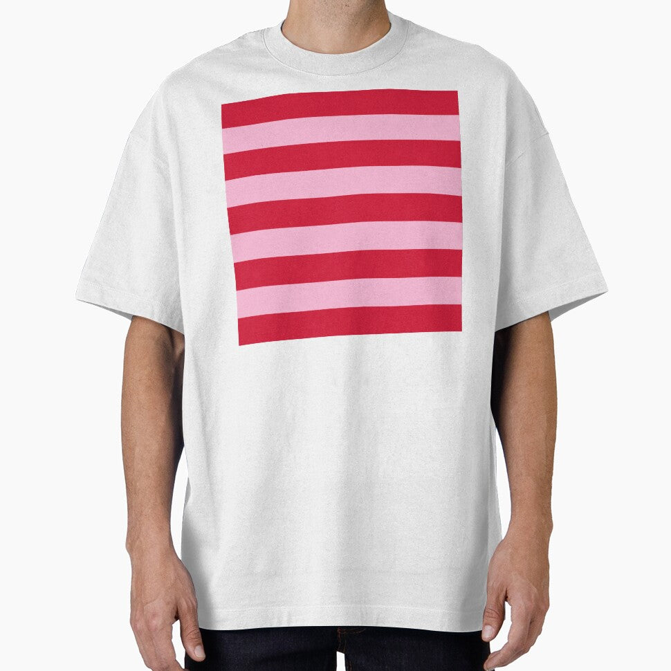 Medium RED and  COTTON CANDY PINK Horizontal STRIPES by RachelMacht