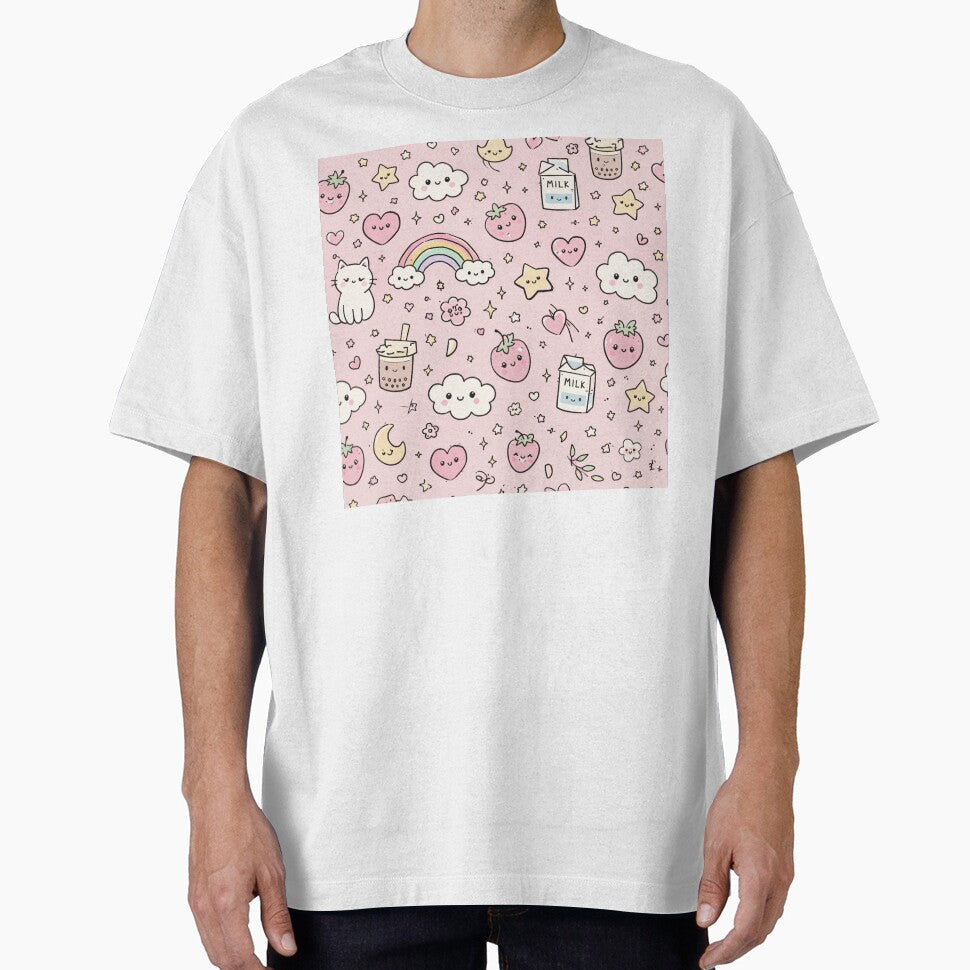 Kawaii Cute Pattern – Pastel Pink Kawaii Doodles Seamless Design by DrizzyV