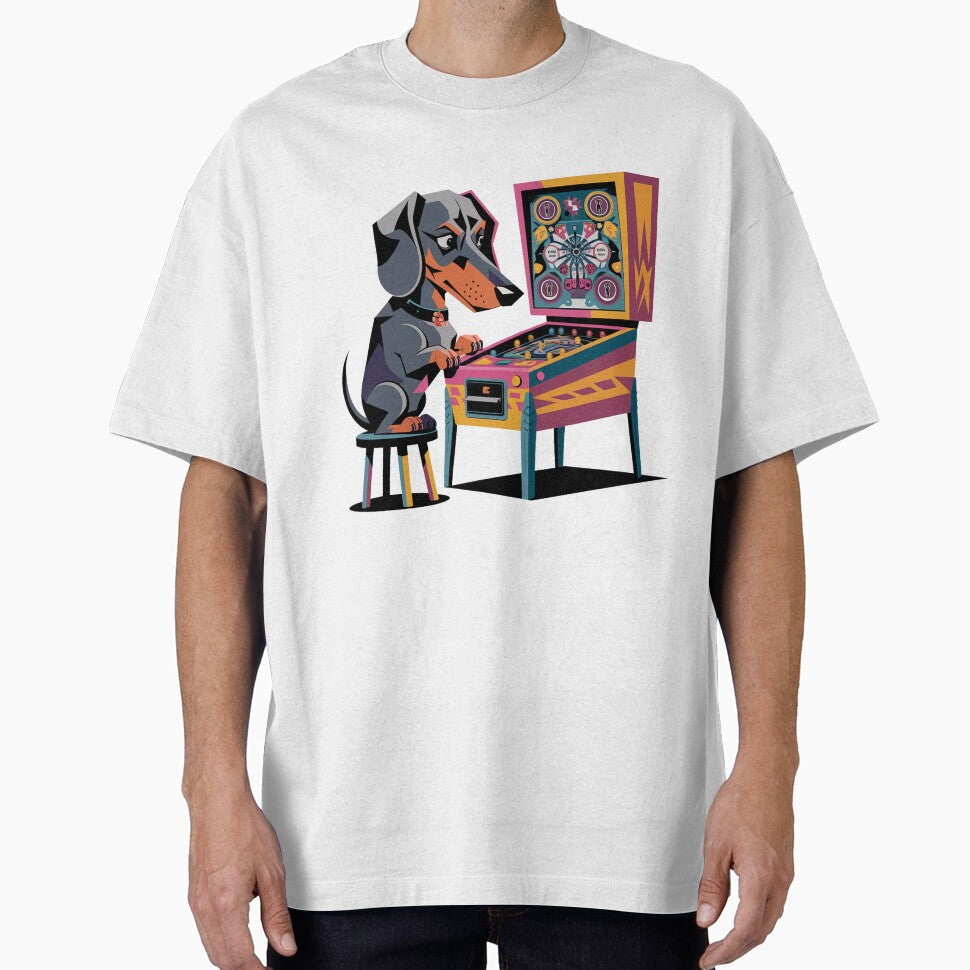 Funny Dachshund Dog Playing Pinball Retro Graffiti by Nature's Fancy