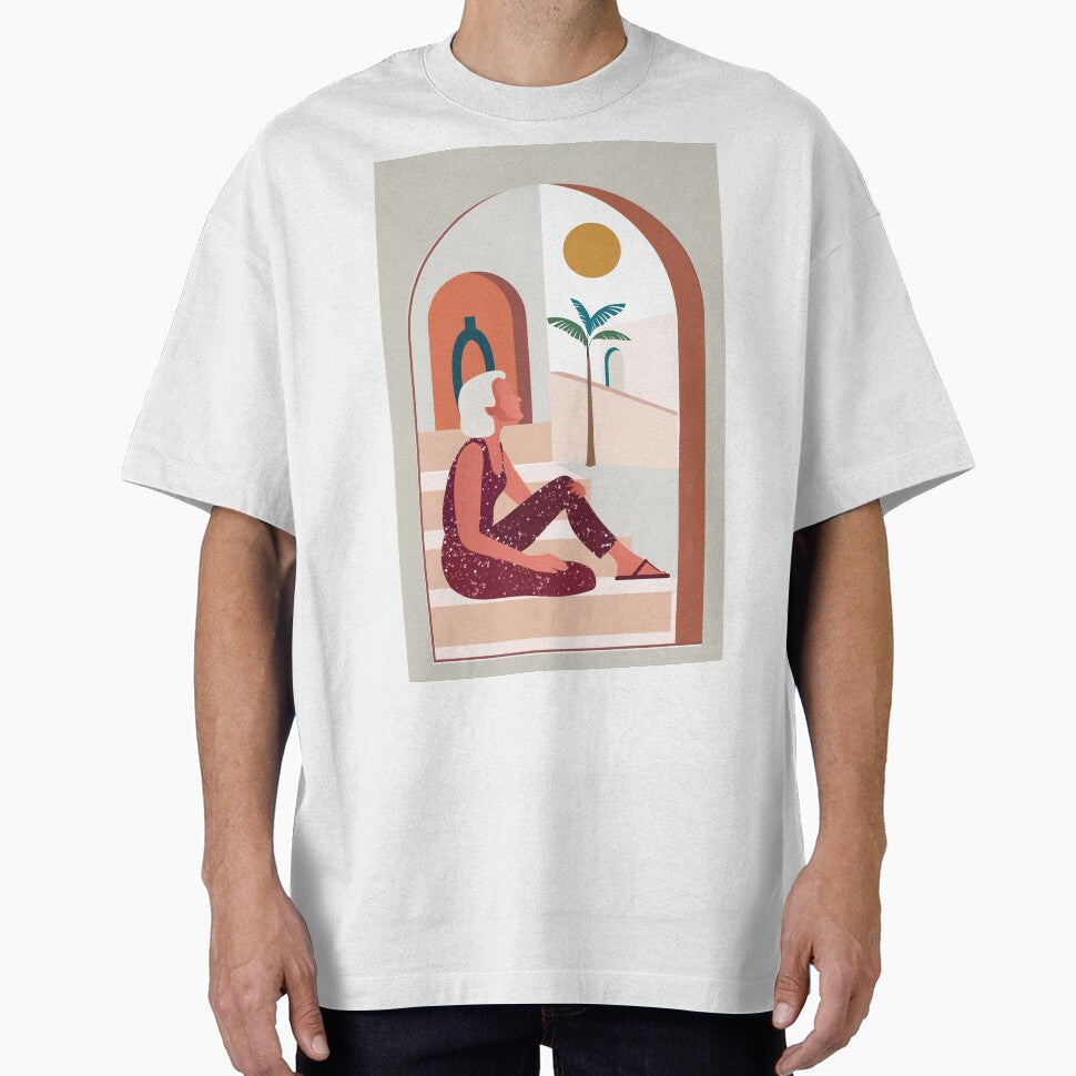 Boho chic style woman girl palms tree, by Arctic frame studio