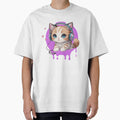 Cute little kitten with headphones in an anime kawaii look by Ecmoprints