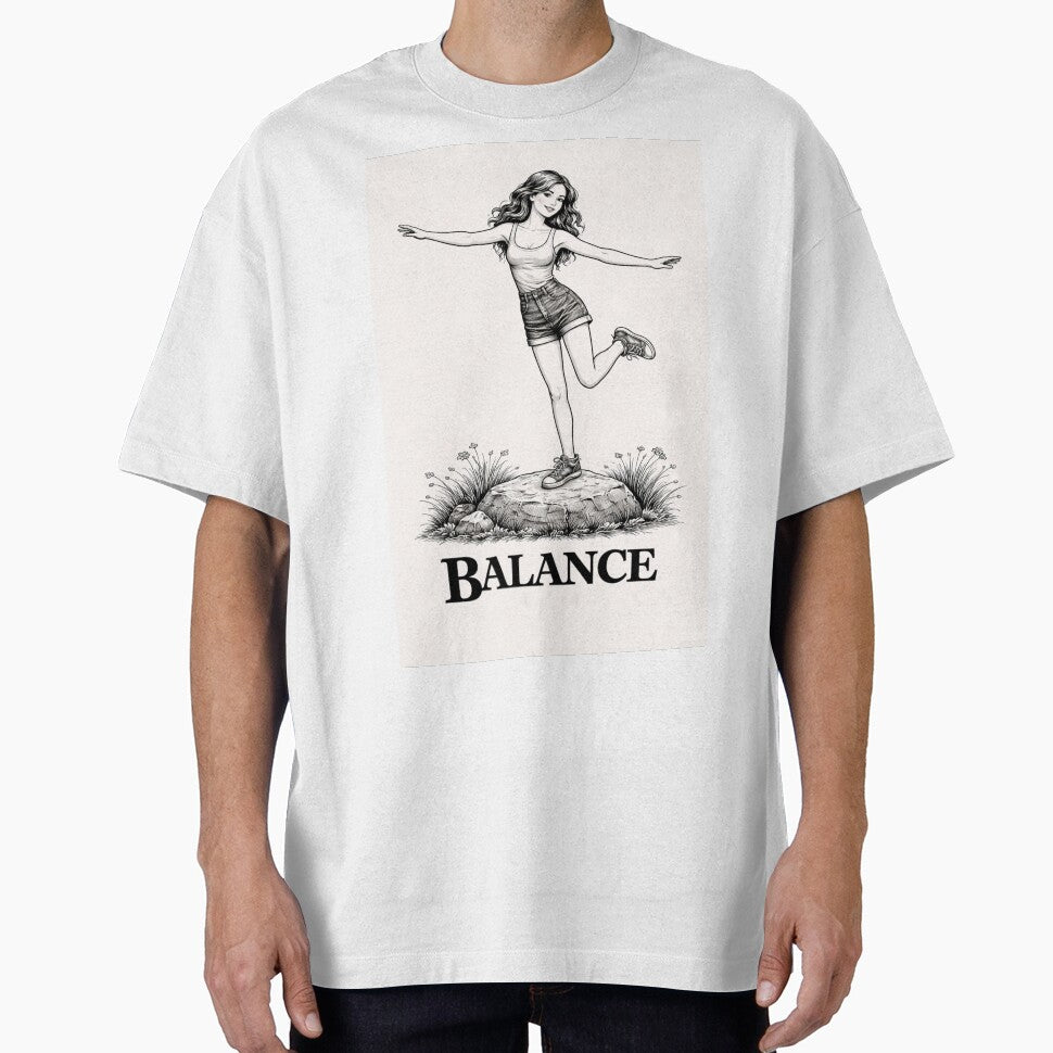 Balance Aesthetic Vintage Girl Black and White Minimalist Retro 70s Graphic Tee Design by VINTAGEPUNTEES
