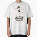 Balance Aesthetic Vintage Girl Black and White Minimalist Retro 70s Graphic Tee Design by VINTAGEPUNTEES