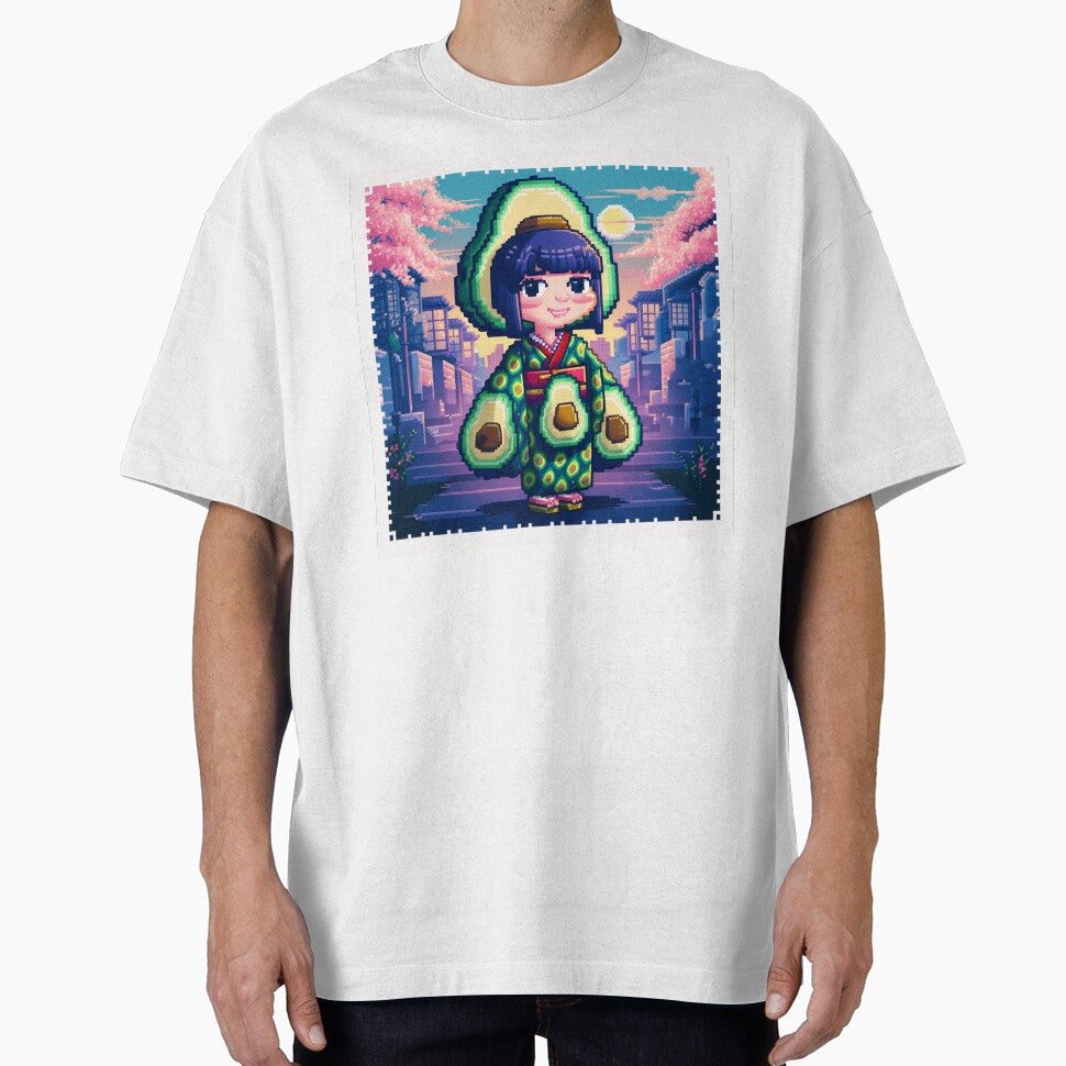 Pixel Art Japanese Girl with Avocado/Palta Design - Retro Art for Clothing, Mugs, Accessories, and Stickers by AlanCStore