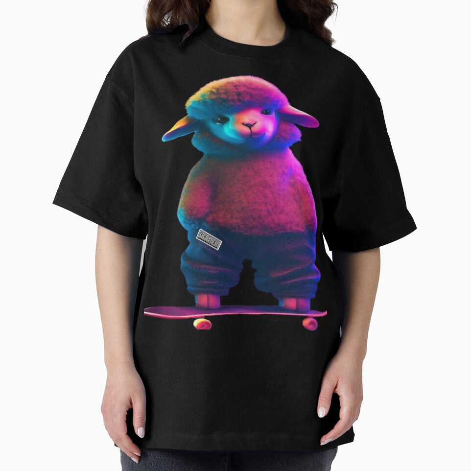 sheep on a skateboard with neon colors by SKAPER