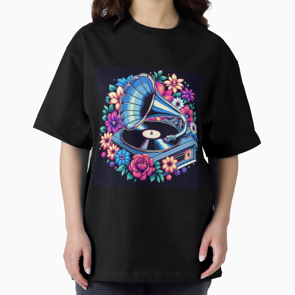 Gramophone Pixel Art with flowers and music by DakaPixelArt