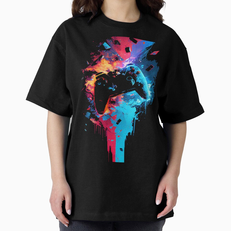 Exploding Neon Gaming Controller Abstract Art by Daisy Doodles